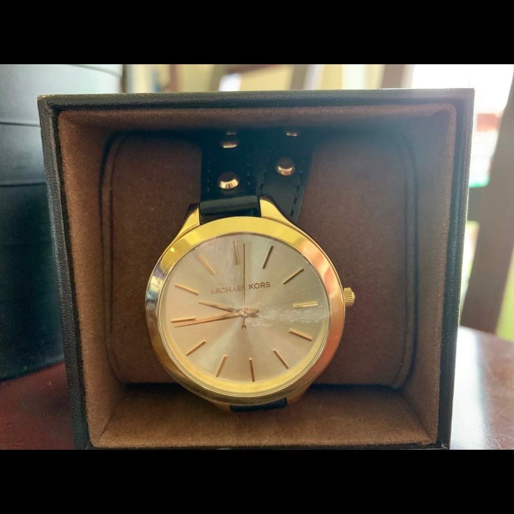 Michael Kors Gold and Black Leather watch